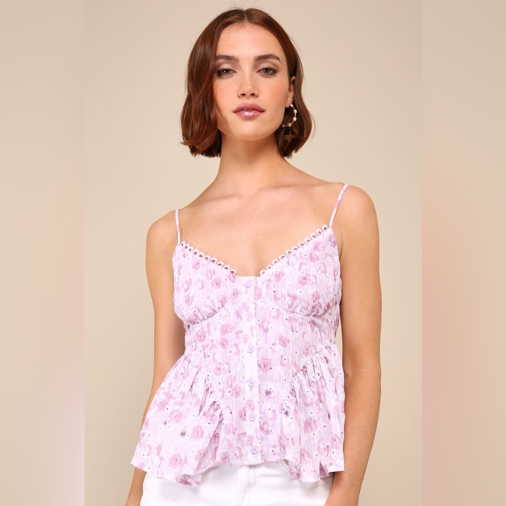 Enchanting Sweetie Lilac Floral Eyelet Button-Up Cami